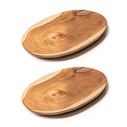 Rainforest Bowls Set of 2 Medium Oval Javanese Teak Wood Plates- 9"x6"- Perfect for Everyday Use- Hot & Cold Friendly, Ultra-Durable, Premium Wooden Plates- Handcrafted by Indonesian Artisans