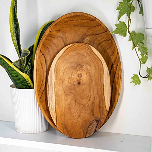 Rainforest Bowls Set of 2 Medium Oval Javanese Teak Wood Plates- 9"x6"- Perfect for Everyday Use- Hot & Cold Friendly, Ultra-Durable, Premium Wooden Plates- Handcrafted by Indonesian Artisans