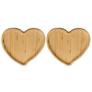 doitool wooden serving platter 2 pcs bamboo plates heart shaped wooden serving plate snack dessert fruit plate bread tray dishes for hotel restaurant home (19.5x19.5x1.6 cm) small wooden tray