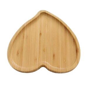 DOITOOL Wooden Serving Platter 2 Pcs Bamboo Plates Heart Shaped Wooden Serving Plate Snack Dessert Fruit Plate Bread Tray Dishes for Hotel Restaurant Home (19.5x19.5x1.6 cm) Small Wooden Tray