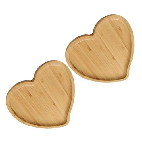 DOITOOL Wooden Serving Platter 2 Pcs Bamboo Plates Heart Shaped Wooden Serving Plate Snack Dessert Fruit Plate Bread Tray Dishes for Hotel Restaurant Home (19.5x19.5x1.6 cm) Small Wooden Tray