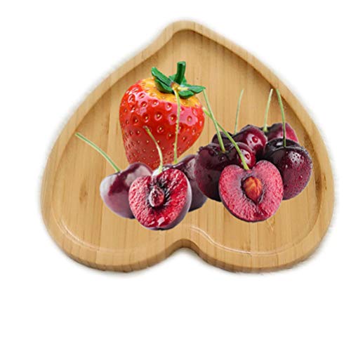 DOITOOL Wooden Serving Platter 2 Pcs Bamboo Plates Heart Shaped Wooden Serving Plate Snack Dessert Fruit Plate Bread Tray Dishes for Hotel Restaurant Home (19.5x19.5x1.6 cm) Small Wooden Tray