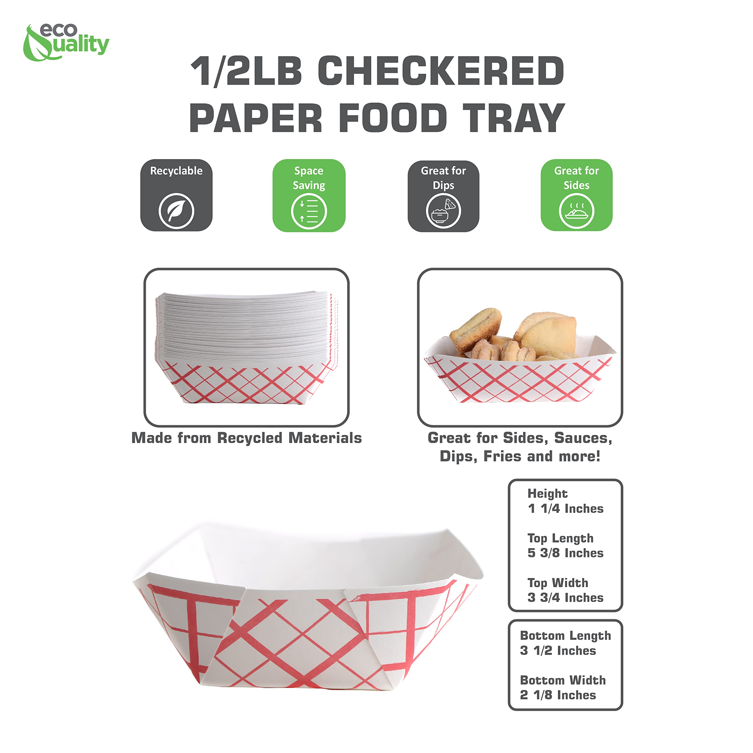 50ct Disposable Paper Food Tray (1/2 LB) - Red Check Food Tray, USA MADE, Recyclable, Biodegradable, Compostable, Great for Picnics, Carnivals, Party, Camping, BBQ, Restaurants, Fries (0.5lb)