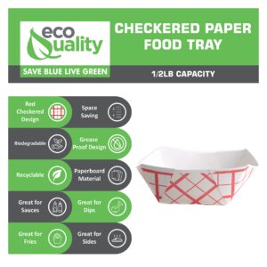 50ct Disposable Paper Food Tray (1/2 LB) - Red Check Food Tray, USA MADE, Recyclable, Biodegradable, Compostable, Great for Picnics, Carnivals, Party, Camping, BBQ, Restaurants, Fries (0.5lb)