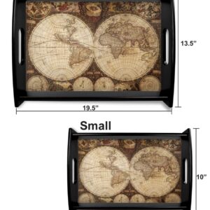 Vintage World Map Black Wooden Tray - Large