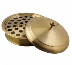 communion ware holy wine serving tray with a cover - stainless steel (brass/gold)