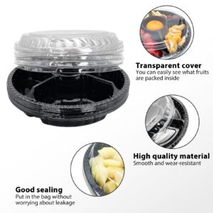 Apatal 12Pcs Disposable Fruit Trays, Round Plastic Appetizer Serving Tray with Lid 5 Compartment Party Platters Divided Food Dip Containers for Snack Vegetable Salad Veggie Fruit Organizer-Black