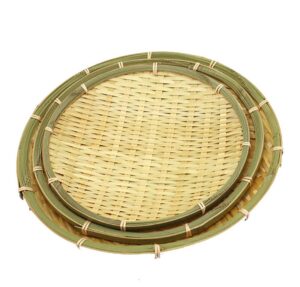 100% handmade bamboo basket weaving serving tray set of 3 for bread food snack woven wicker white green bamboo basket holder traditional decor 8inch 10inch 12inch 14inch 16inch (white, set of 3)