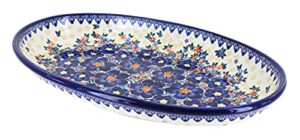 blue rose polish pottery blue dahlia oval platter