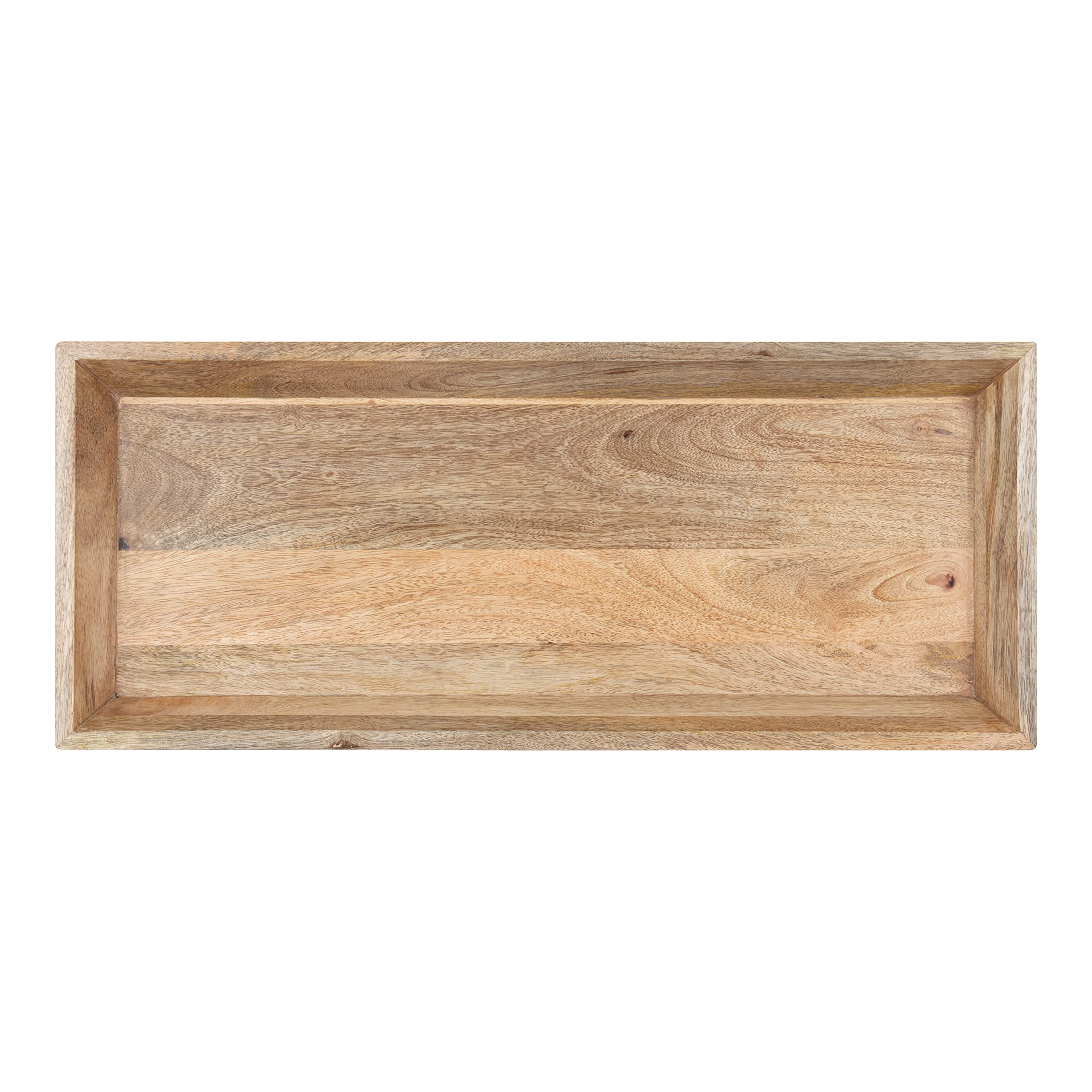 Kate and Laurel Bess Footed Decorative Food Safe Wooden Tray for Storage or Display, 24x10, Natural