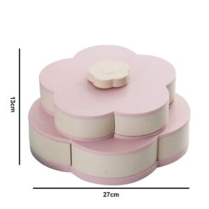 Double Layer Candy and Nut Serving Container, Petal-Shaped Rotating Snack Serving Tray 10 Variety Mixed Nut Assortment Tray, Food Storage Organizer, Divided Snack Platter(Pink)