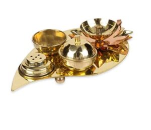 tarini gallery brass pooja indian antique décor for home entrance temple festival diwali decoration and gifting (pooja platter)