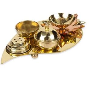 Tarini Gallery Brass Pooja Indian Antique Décor for Home Entrance Temple Festival Diwali Decoration and Gifting (Pooja Platter)