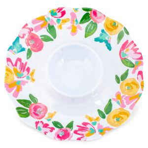 mary square garden party pink floral 15 inch melamine chip and dip serving set