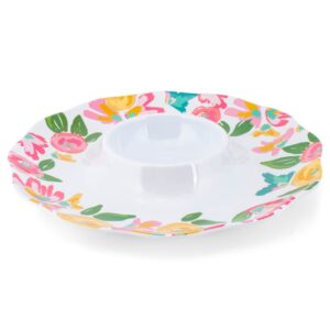 Mary Square Garden Party Pink Floral 15 inch Melamine Chip and Dip Serving Set