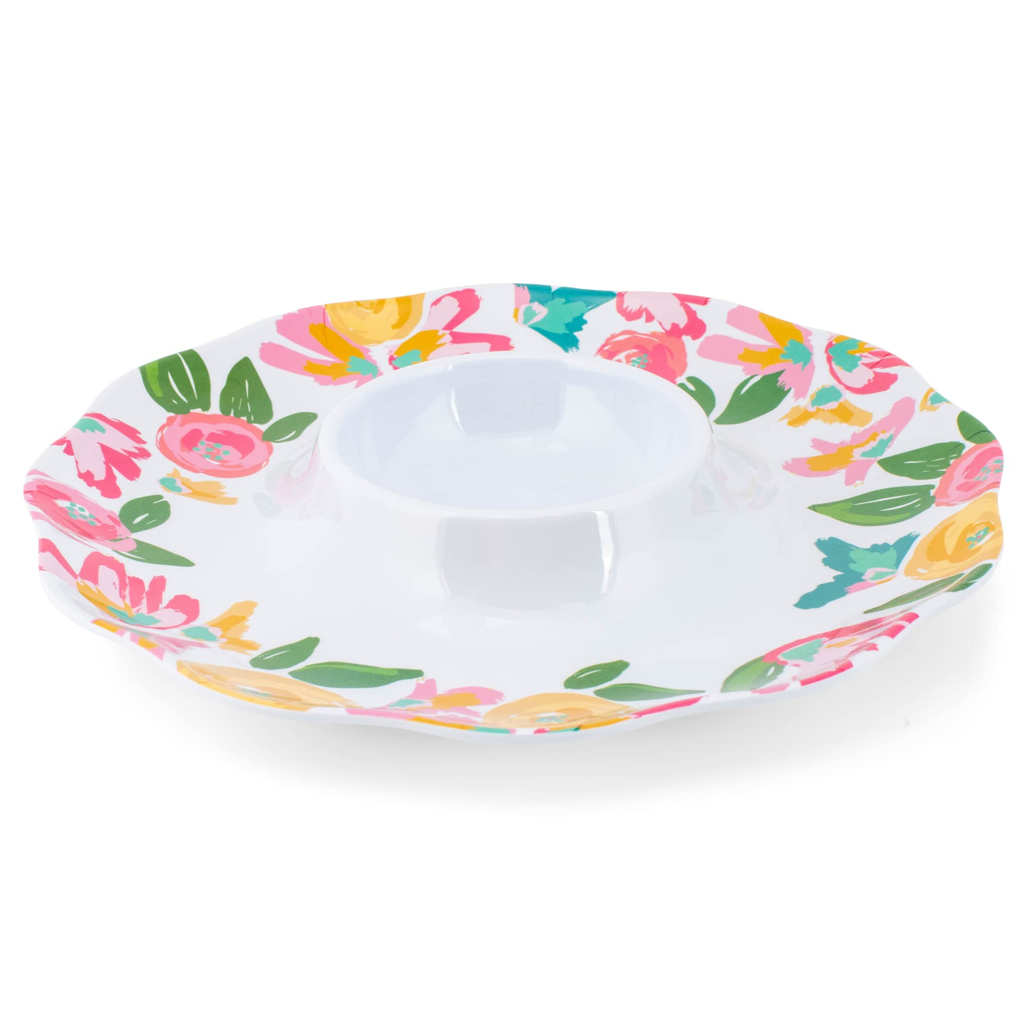 Mary Square Garden Party Pink Floral 15 inch Melamine Chip and Dip Serving Set