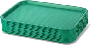 truecraftware-set of 12 plastic fast food tray 10 1/2" x 13 5/8" green color- for café standard cafeteria/fast food tray restaurant serving trays set for coffee table kitchen party