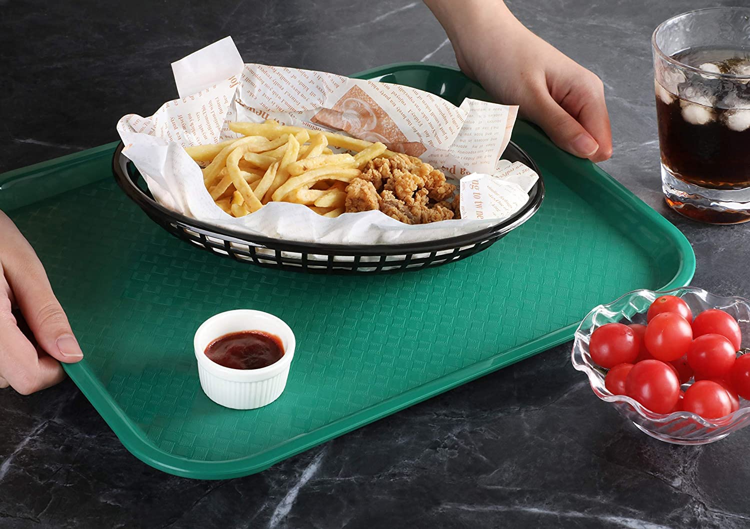 TrueCraftware-Set of 12 Plastic Fast Food Tray 10 1/2" X 13 5/8" Green Color- for Café Standard Cafeteria/Fast Food Tray Restaurant Serving Trays Set for Coffee Table Kitchen Party