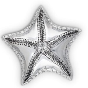 Arthur Court Aluminum Starfish Vanity Tray, Desktop Storage Organizer, Catchall, Valet, Nightstand or Dresser Serving Snack Tray - Ocean Décor Food Safe Hand Polished 6 inch X 7 inch