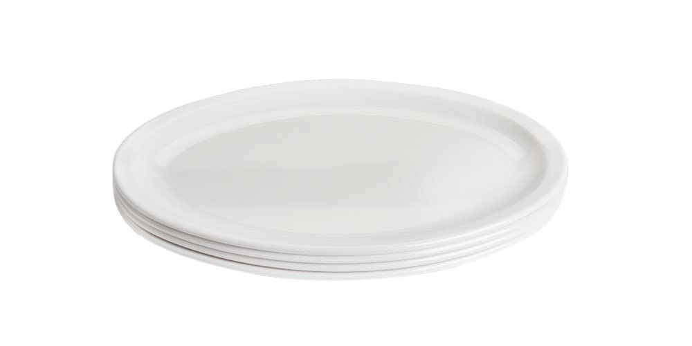 M&B GWPP Melamine Oval Serving Platters, 13 inch Narrow Rim Oval Plates for Salad, Dessert, Steak, Pasta, Appetizers, Sandwich, Set of 4 Oval Platter (White)