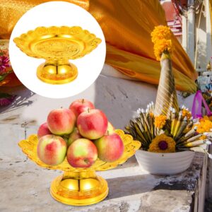 Buddha Altar Fruit Plate：2PCS Offering Plate Tribute Serving Trays - Offering Fruit Desserts and Snacks for Buddha Altar Temple - Gold (8 Inches)