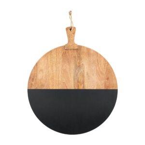 mud pie large round wooden serving board, black, 24" x 20"