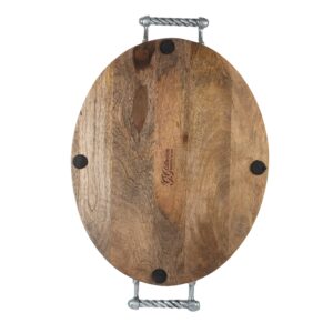 Medium 20.75-Inch Long Wood and Metal Heritage Collection Oval Tray