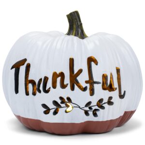 Elanze Designs Thankful White Orange Dip 8 inch Resin Stone Light Up Harvest Pumpkin