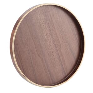 food tray, japanese style round wooden serving tray round serving tray, durable and wear‑resistant,(24cm walnut color disc)