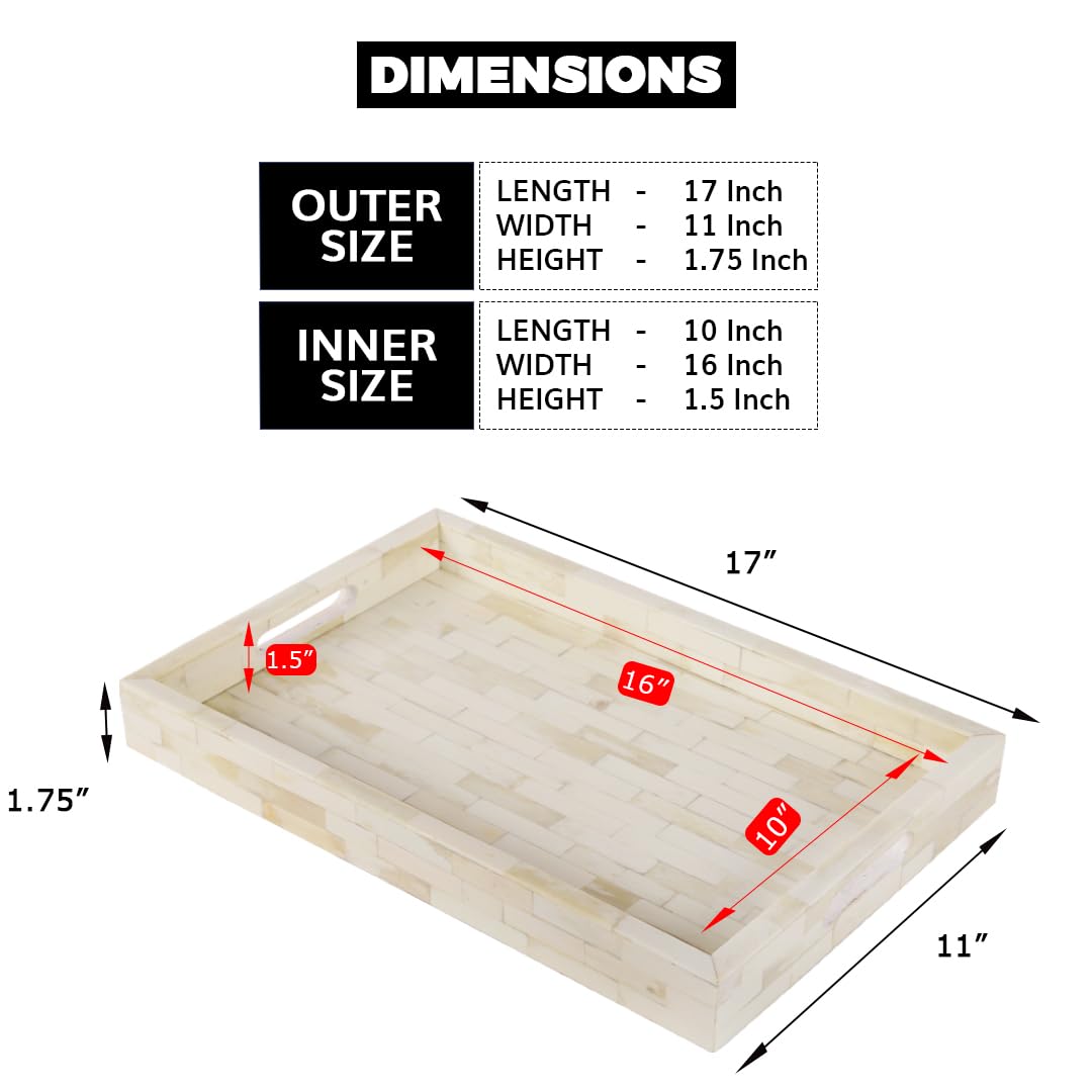 Handicrafts Home Classic Pattern Inspired Decorative Trays 11x17 - Chic White Centerpiece, Versatile Ottoman Tray for Modern Home Decor, Artistic Kitchen Serving Tray, Tray for Living Room
