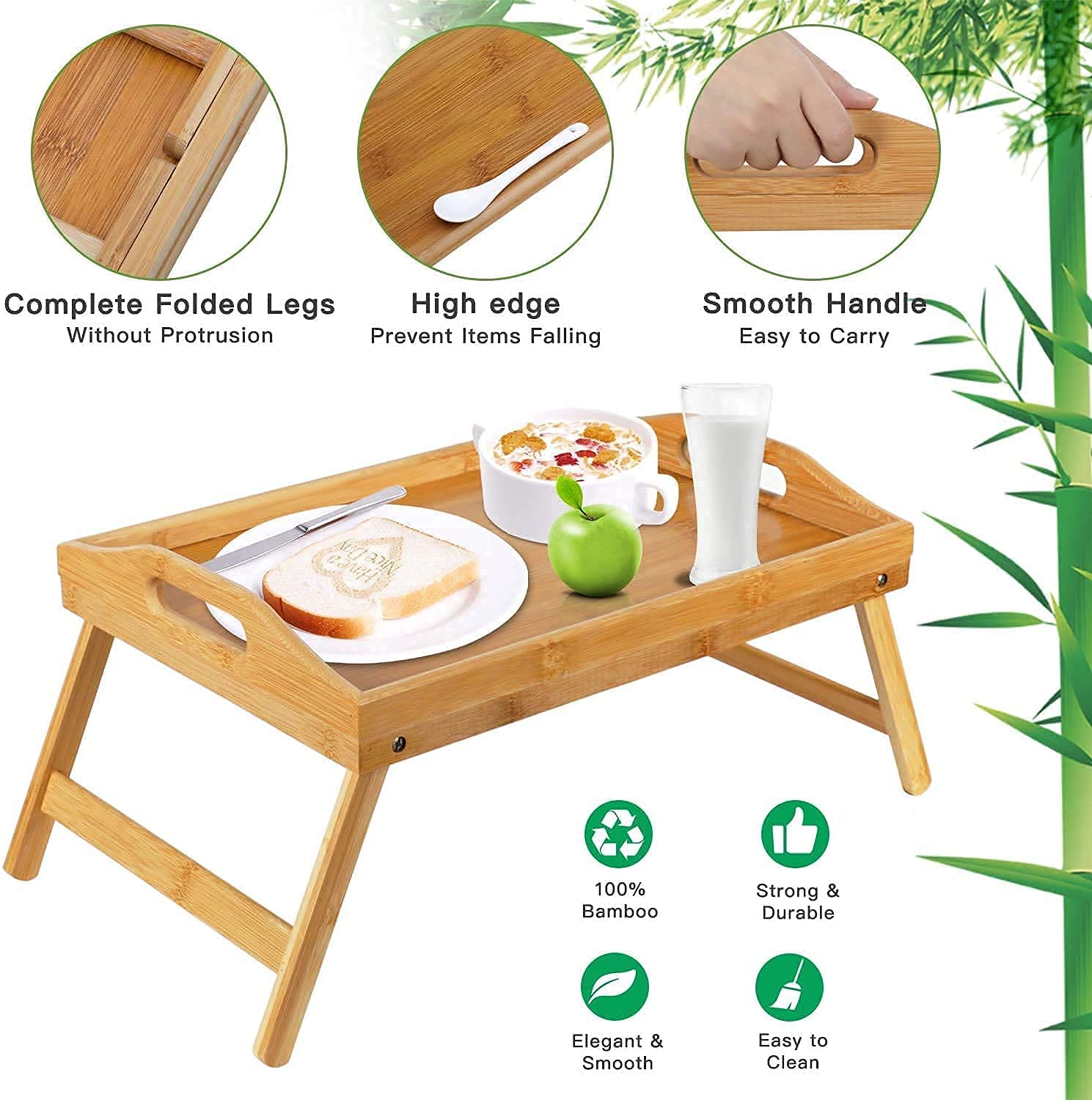 Bamboo Bed Tray Table with Foldable Legs & 5-Piece Bamboo Drawer Organizer Set