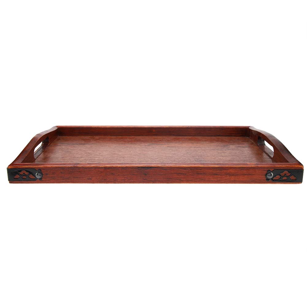 Wooden Tray Coffee Table Tray Ottoman Tray Dark Brown Multi-Purpose Wooden Serving Tray Plate for Tea Set Fruits Candies Food Home Hotel Modern Aesthetic Decorative Serving Tray with Handles (S)