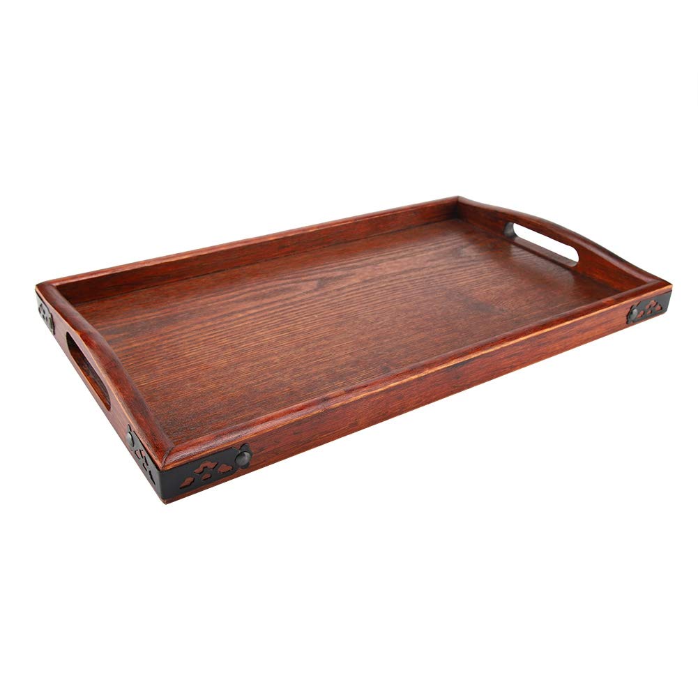 Wooden Tray Coffee Table Tray Ottoman Tray Dark Brown Multi-Purpose Wooden Serving Tray Plate for Tea Set Fruits Candies Food Home Hotel Modern Aesthetic Decorative Serving Tray with Handles (S)