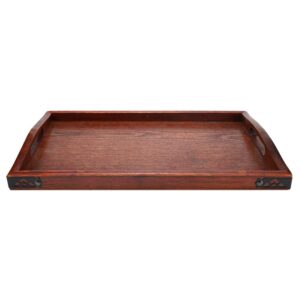 Wooden Tray Coffee Table Tray Ottoman Tray Dark Brown Multi-Purpose Wooden Serving Tray Plate for Tea Set Fruits Candies Food Home Hotel Modern Aesthetic Decorative Serving Tray with Handles (S)