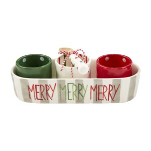 mud pie, multi, christmas painted merry cracker & dip set, 3.5" x 11", 2 1/2" x 11"