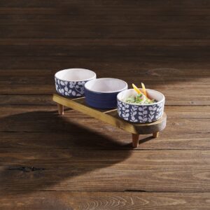 Mud Pie Pinehill Dip Bowl Wood Board, Blue