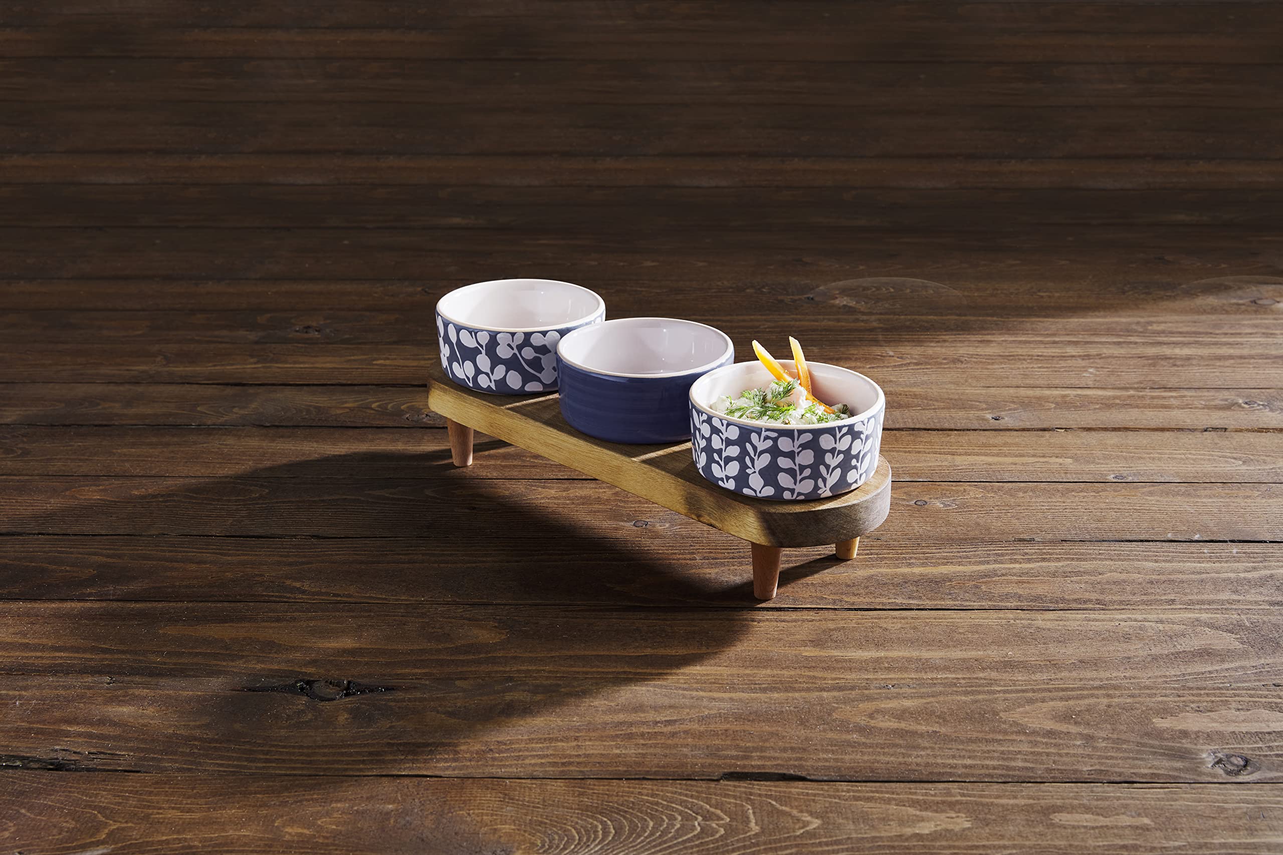 Mud Pie Pinehill Dip Bowl Wood Board, Blue