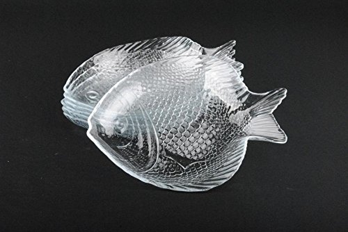 Pasabahce Marine 6 pc Set Crystal Clear Glass Fish Shaped Platter Snack Dish