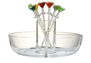 prodyne happy hour garnish server with colorful acrylic martini picks (set of 6) mm-7-c