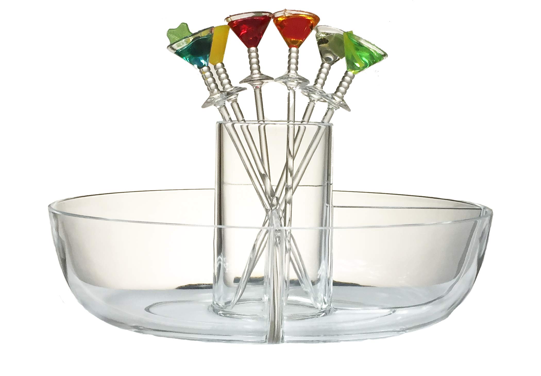 PRODYNE Happy Hour Garnish Server with Colorful Acrylic Martini Picks (Set of 6) MM-7-C