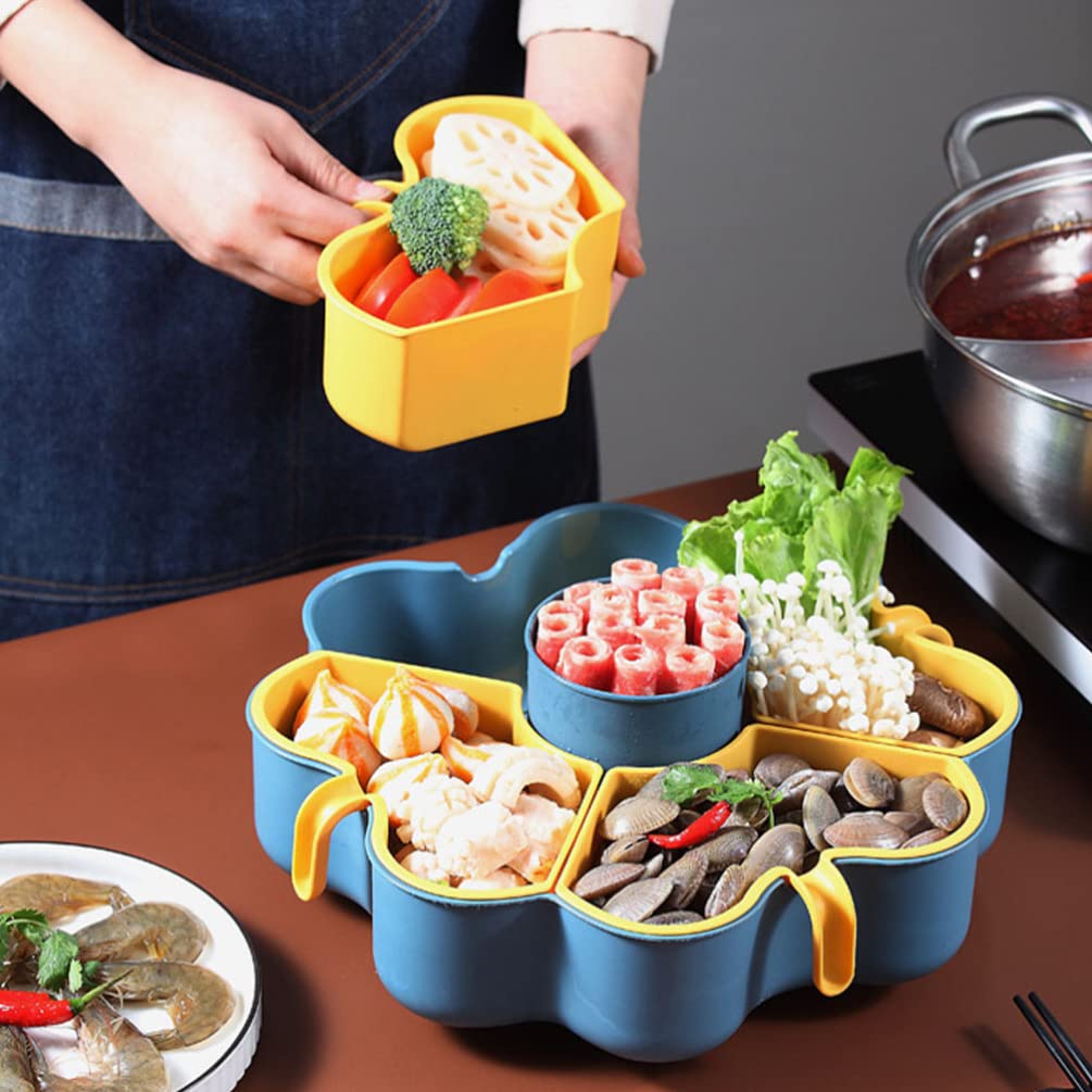 Cabilock Divided Serving Dishes Food Storage Organizer Kitchen Side Dishes Divided Vegetable Tray Snack Tray Stackable Fruit Serving Tray Hot Pot Dish Dry Food Box Tray Yellow Veggie Trays