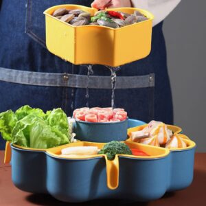 Cabilock Divided Serving Dishes Food Storage Organizer Kitchen Side Dishes Divided Vegetable Tray Snack Tray Stackable Fruit Serving Tray Hot Pot Dish Dry Food Box Tray Yellow Veggie Trays