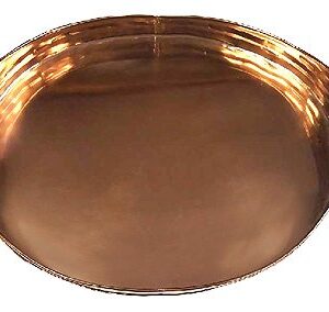 ZUCCOR Large Copper Plated Stainless Steel Serving Tray With Comfortable Faux Leather Handle | Ornate Decorative Tray | Serving Meals, Appetizers & Beverages | Kitchen Countertop - 17" x 13" x 3.5"