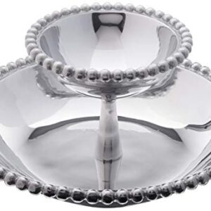 Mariposa Pearled Tiered Chip & Dip, One Size, Silver