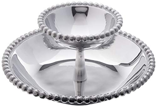 Mariposa Pearled Tiered Chip & Dip, One Size, Silver