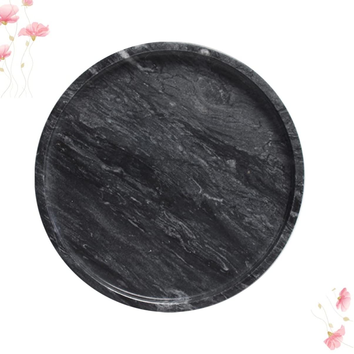 Hoement Wedding Ottoman Trinket Dish Serving for Creative Design Party Fruit Coffee Round Marble Storage Platter Dessert Jewelry Gift Natural Ring Black Accessories Vanity Holder Dried