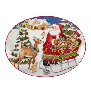 certified international santa's workshop oval serving platter, 16" x 12", multicolor, large