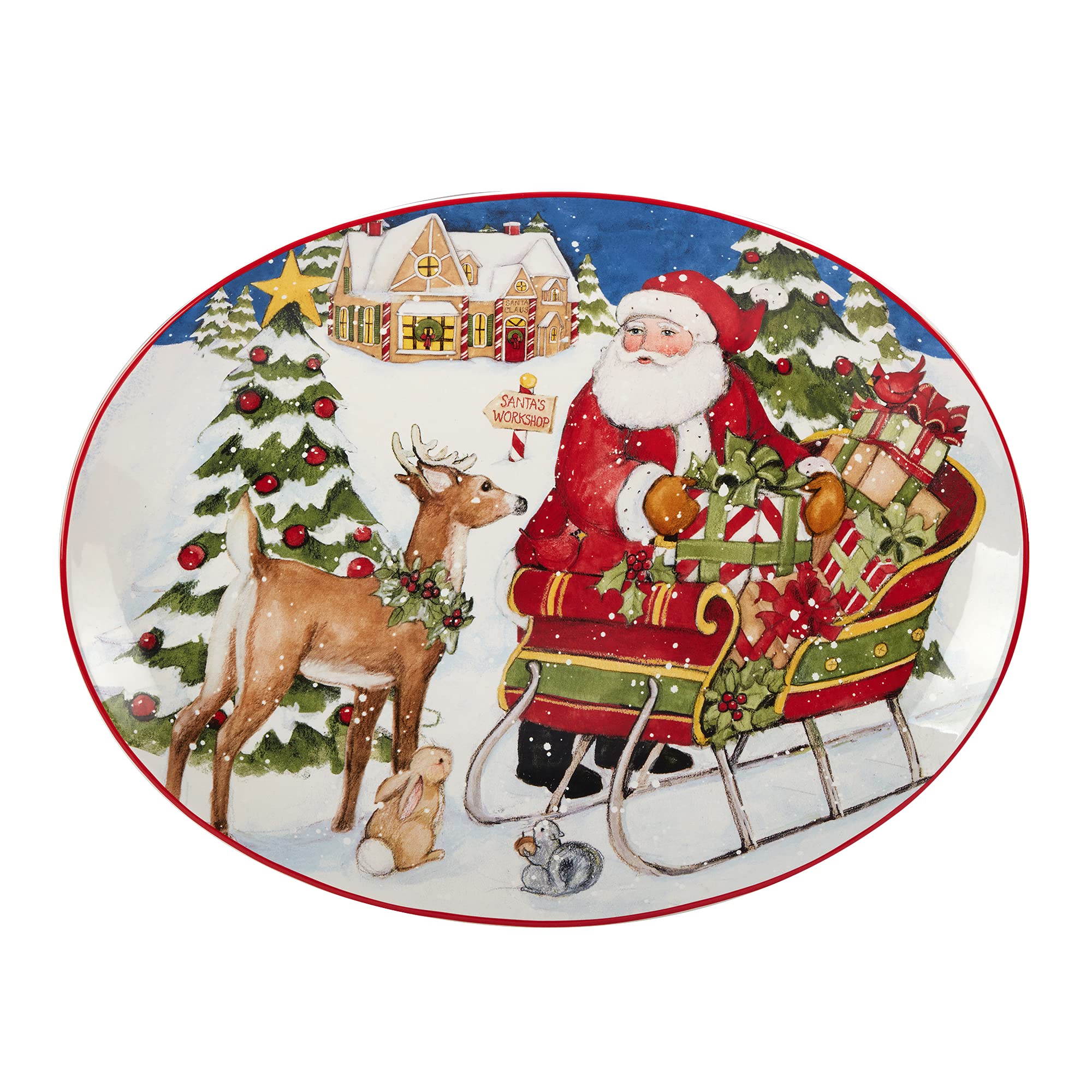 Certified International Santa's Workshop Oval Serving Platter, 16" X 12", Multicolor, Large