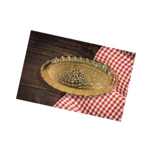 Turkish Tea Coffee Beverage Dinning Serving Tray Ellipse with Handled Ottoman Motif Decorative Middle Table Drink Serving Bathroom Oval Suitable for Gift Tray (14.1x8.2x1 INC) 35.8x20.5x2cm Gold