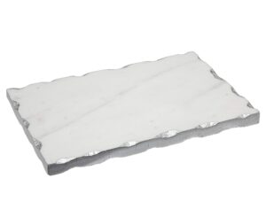 godinger marble serving tray, charcuterie platter cheese board with silver trim - rectangular